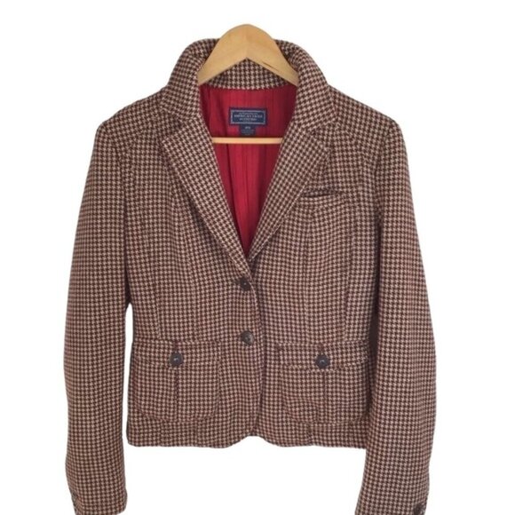HOUNDSTOOTH Tweed blazer wool American Eagle outfitters ecru brown medium sefia - Picture 2 of 14